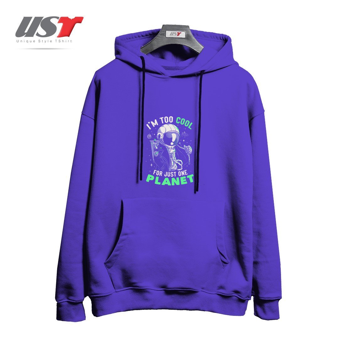 طرح TOO COOL FOR JUST ONE PLANET - FUNNY ASTRONAUT GIFT هودی اورسایزرنگ بنفش
