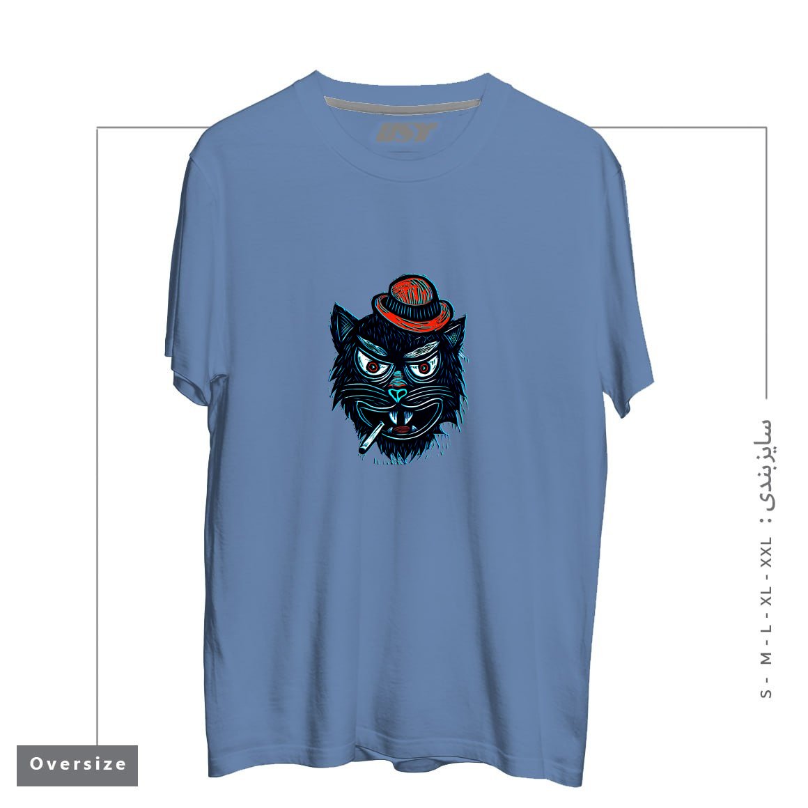 طرح TOUGH CAT تیشرت اورسایزرنگ آبی نفتی
