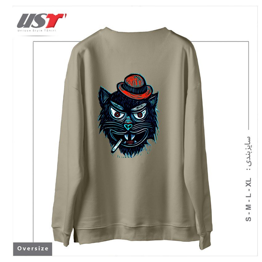 طرح TOUGH CAT سوییشرت اورسایزرنگ نخودی