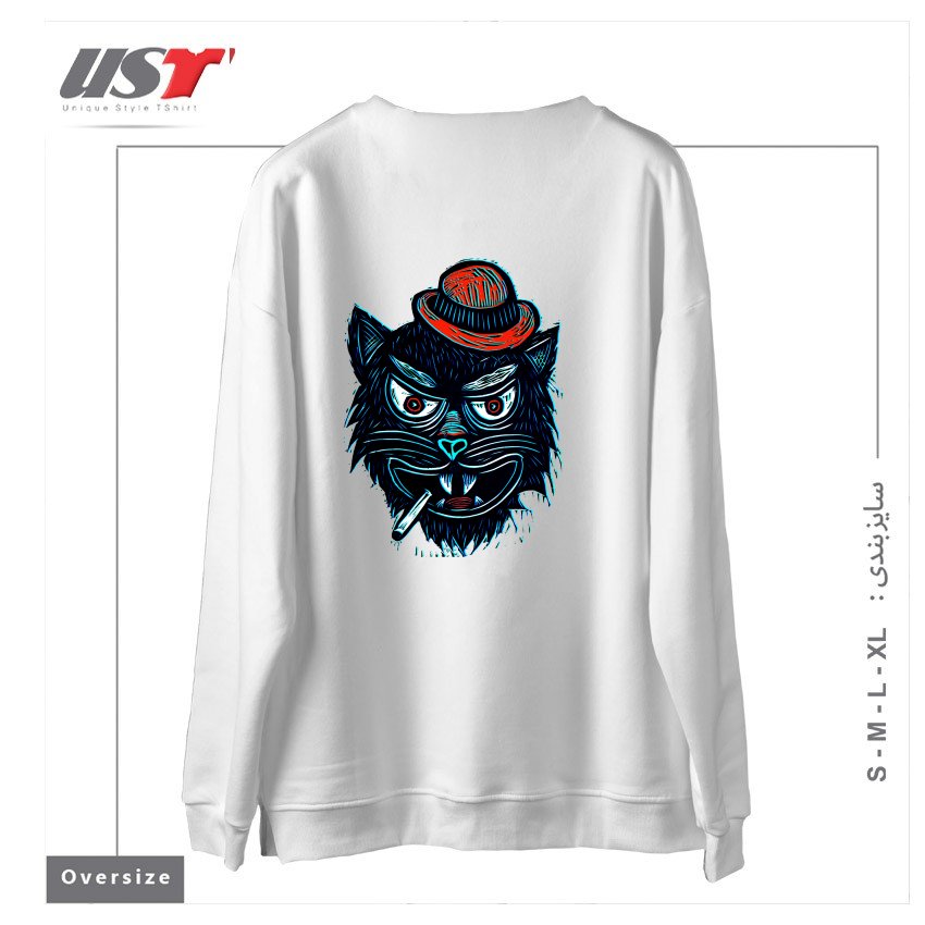 طرح TOUGH CAT سوییشرت اورسایزرنگ سفید