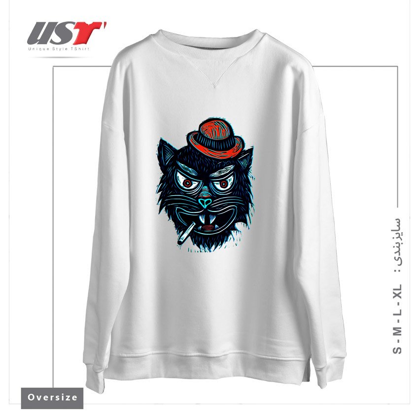 طرح TOUGH CAT سوییشرت اورسایزرنگ سفید