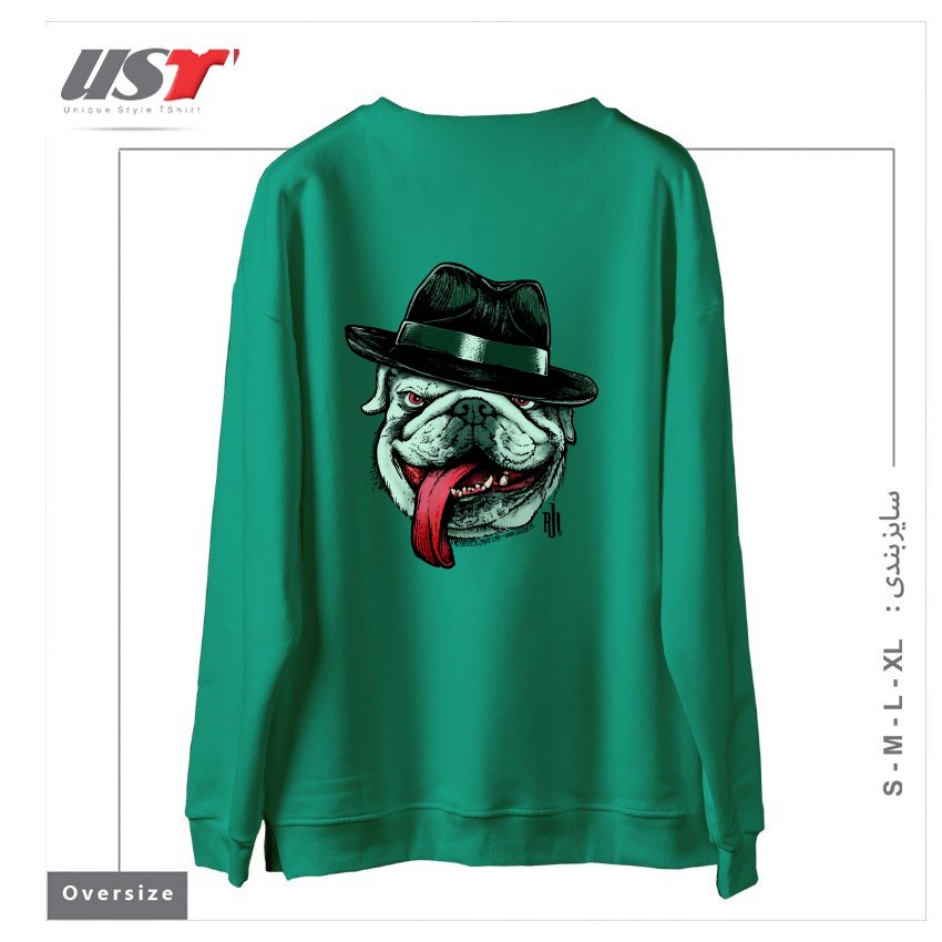 طرح WISEGUY BULLDOG سوییشرت اورسایزرنگ سبز سدری