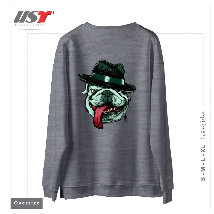 طرح WISEGUY BULLDOG سوییشرت اورسایزرنگ طوسی ملانژ