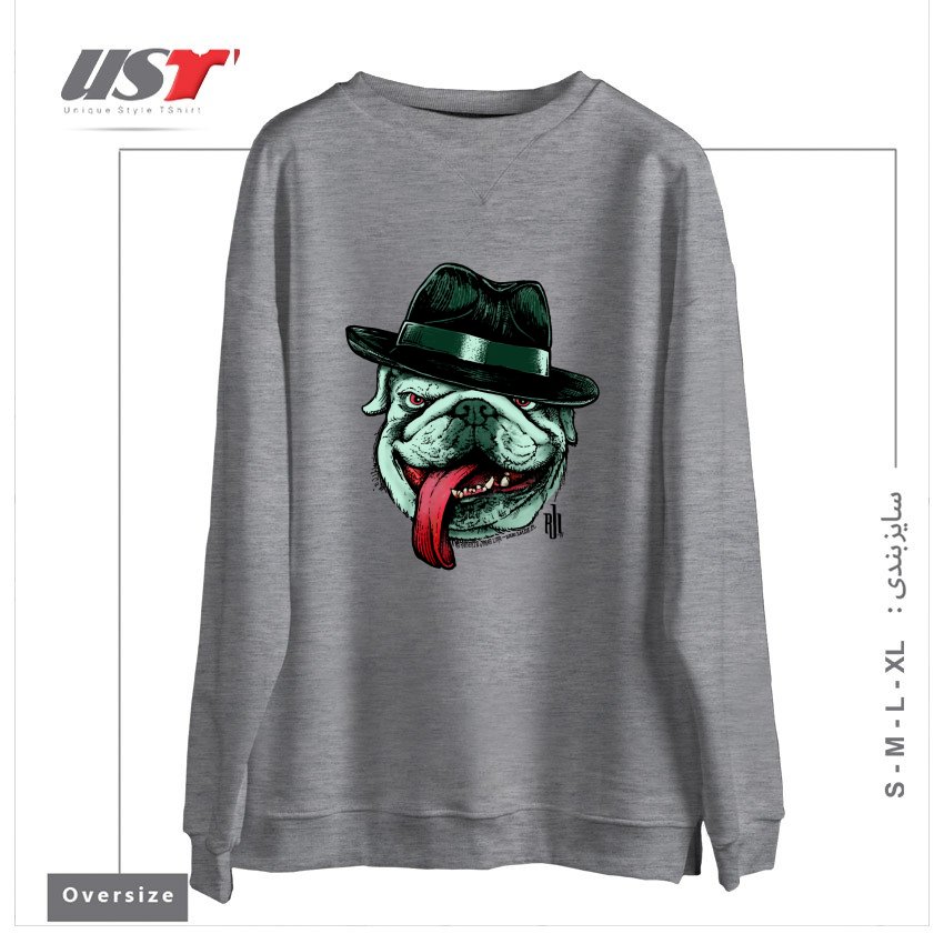 طرح WISEGUY BULLDOG سوییشرت اورسایزرنگ طوسی ملانژ