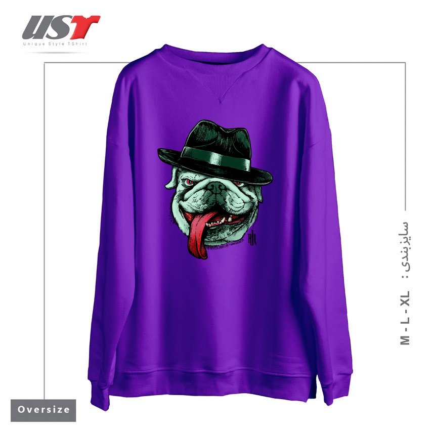طرح WISEGUY BULLDOG سوییشرت اورسایزرنگ بنفش