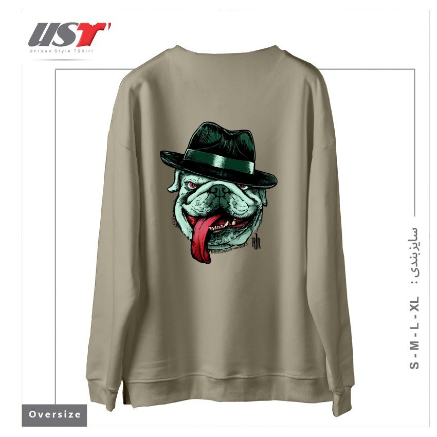 طرح WISEGUY BULLDOG سوییشرت اورسایزرنگ نخودی