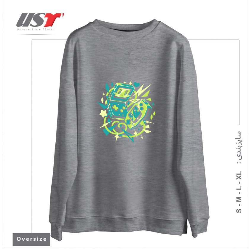 طرح ADVANCED FRIENDS سوییشرت اورسایزرنگ طوسی ملانژ