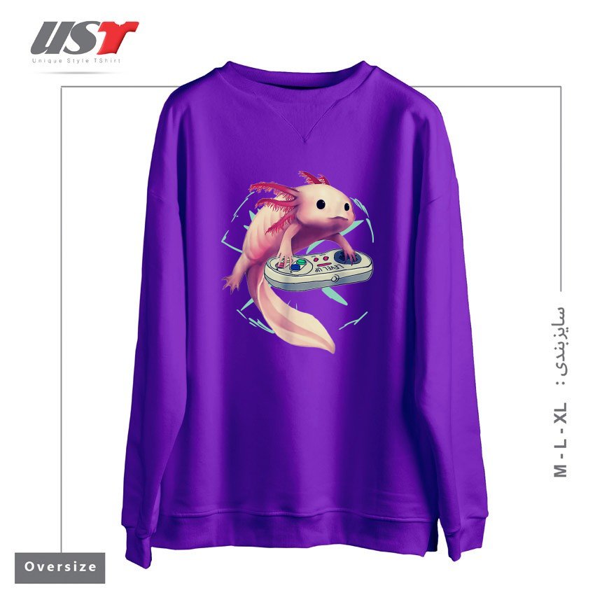 طرح AXOLOTL GAMER سوییشرت اورسایزرنگ بنفش
