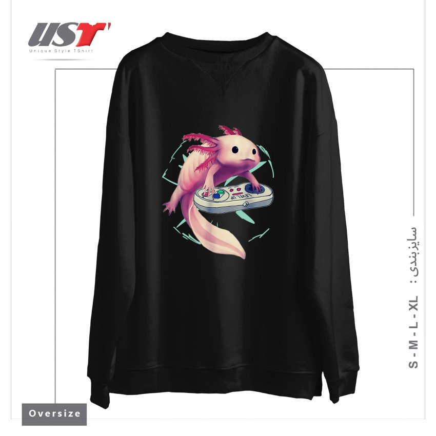 طرح AXOLOTL GAMER سوییشرت اورسایزرنگ مشکی