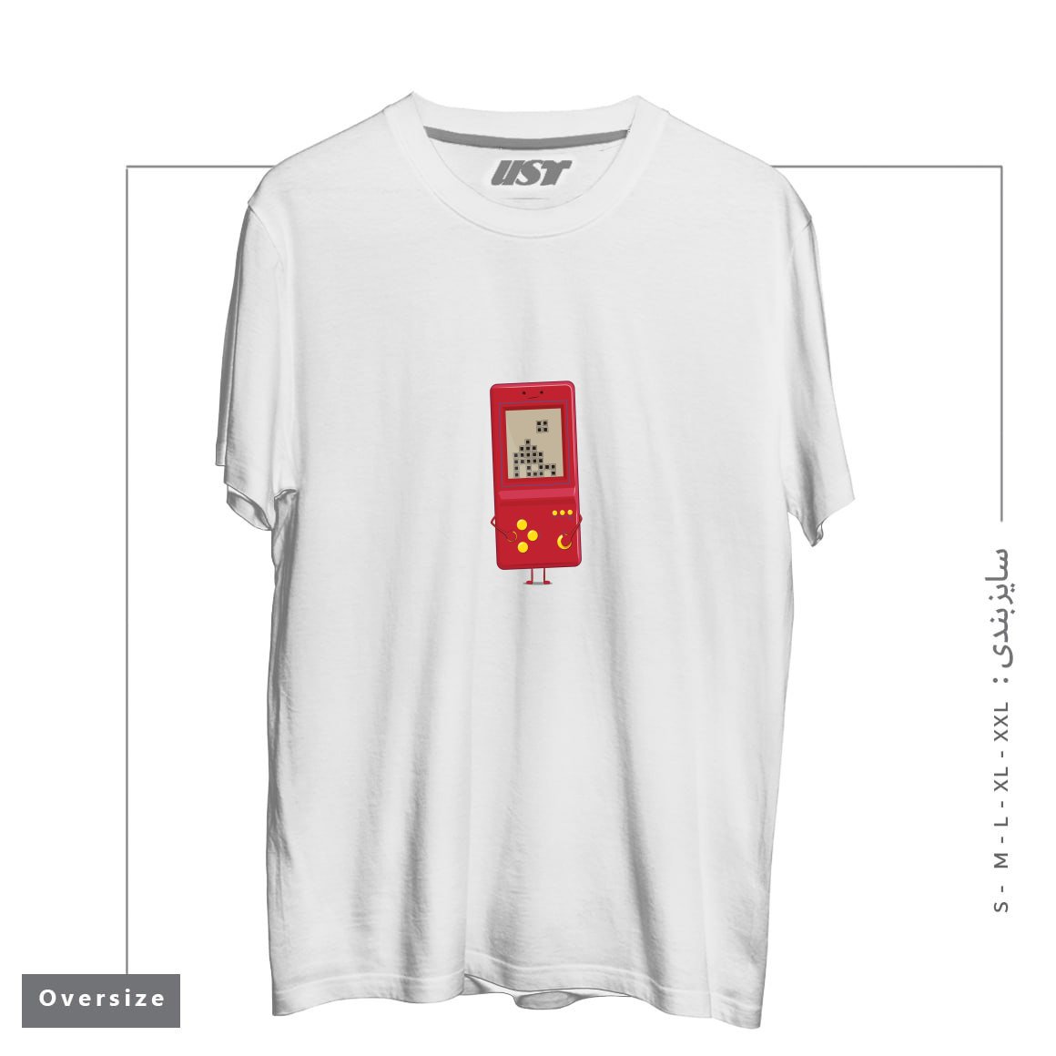 طرح BRICK GAME تیشرت اورسایزرنگ سفید