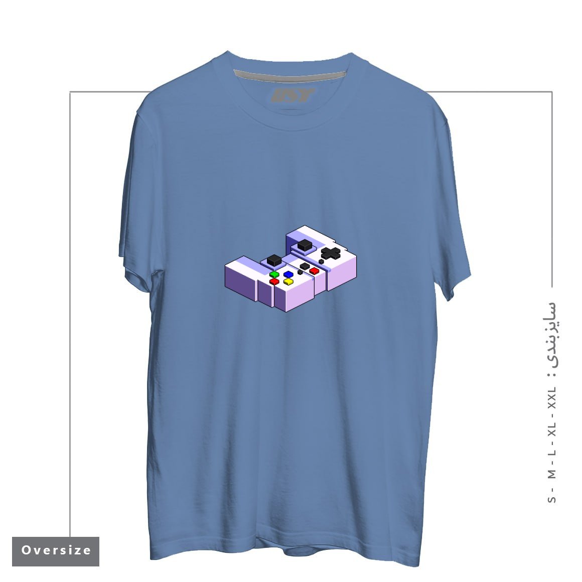 طرح GAME CONTROLLER PIXEL ART تیشرت اورسایزرنگ آبی نفتی