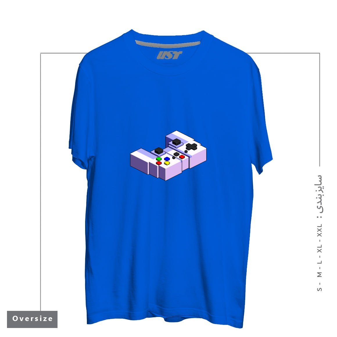 طرح GAME CONTROLLER PIXEL ART تیشرت اورسایزرنگ آبی شالی
