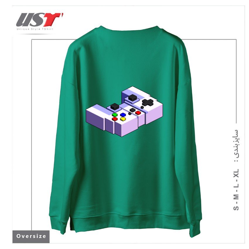 طرح GAME CONTROLLER PIXEL ART سوییشرت اورسایزرنگ سبز سدری