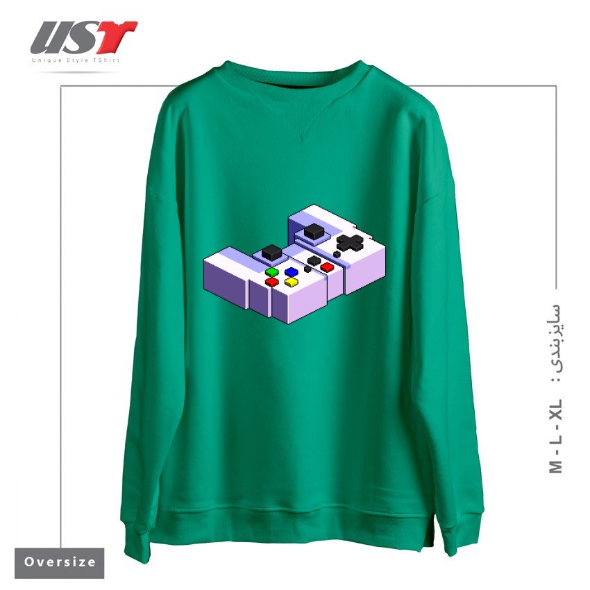 طرح GAME CONTROLLER PIXEL ART سوییشرت اورسایزرنگ سبز سدری