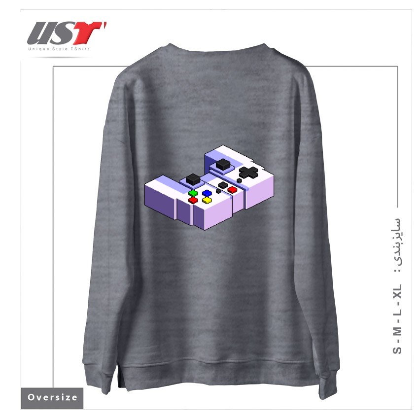 طرح GAME CONTROLLER PIXEL ART سوییشرت اورسایزرنگ طوسی ملانژ