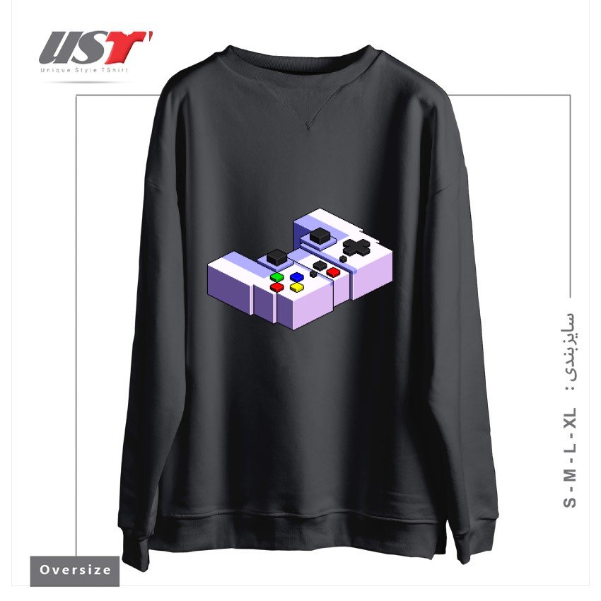 طرح GAME CONTROLLER PIXEL ART سوییشرت اورسایزرنگ دودی