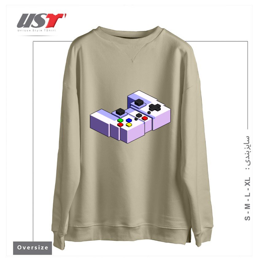 طرح GAME CONTROLLER PIXEL ART سوییشرت اورسایزرنگ نخودی