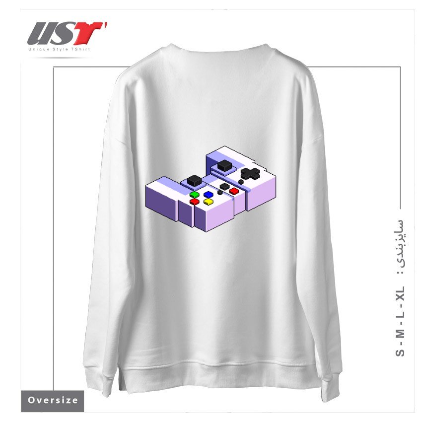 طرح GAME CONTROLLER PIXEL ART سوییشرت اورسایزرنگ سفید
