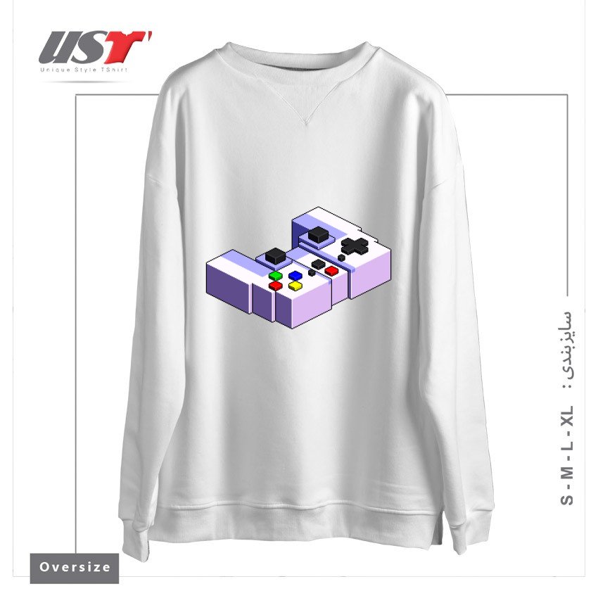 طرح GAME CONTROLLER PIXEL ART سوییشرت اورسایزرنگ سفید