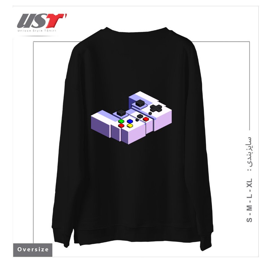 طرح GAME CONTROLLER PIXEL ART سوییشرت اورسایزرنگ مشکی