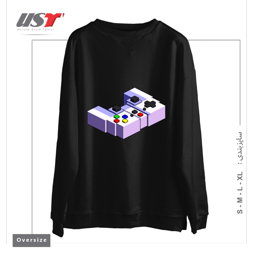 طرح GAME CONTROLLER PIXEL ART سوییشرت اورسایزرنگ مشکی