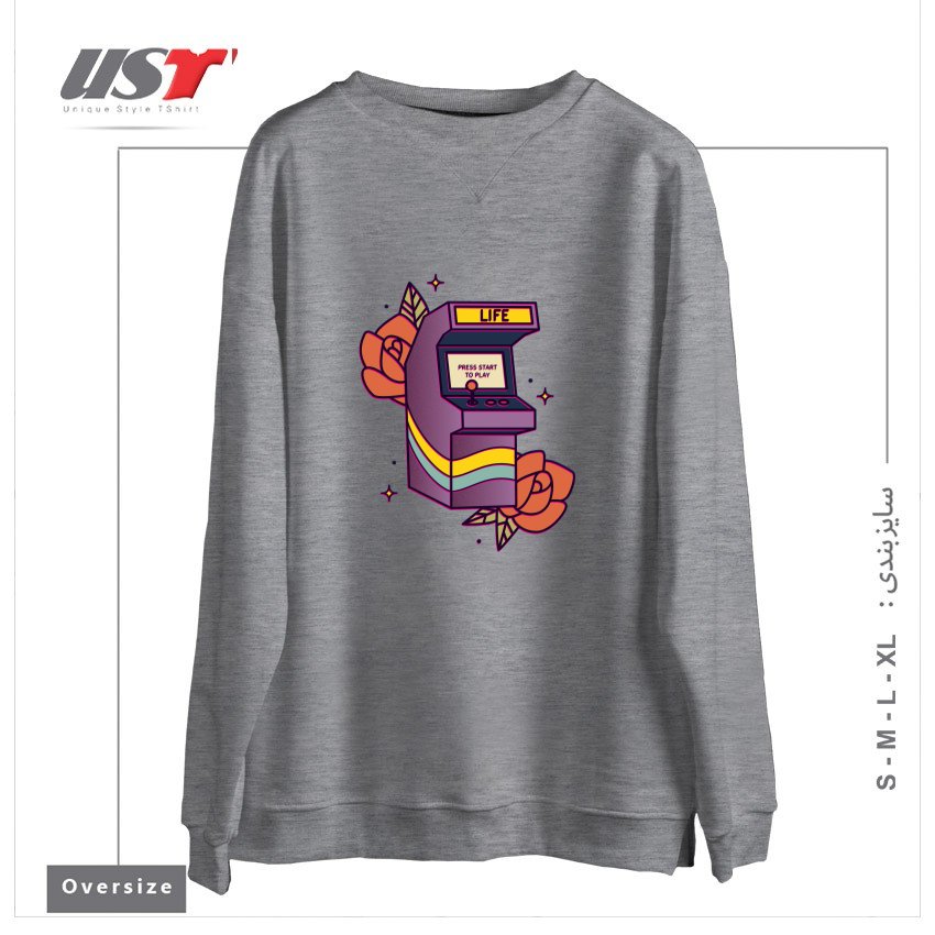 طرح GAME OF LIFE سوییشرت اورسایزرنگ طوسی ملانژ