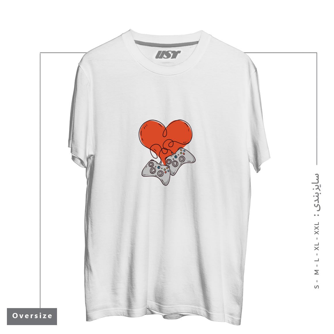 طرح GAMER LOVE تیشرت اورسایزرنگ سفید