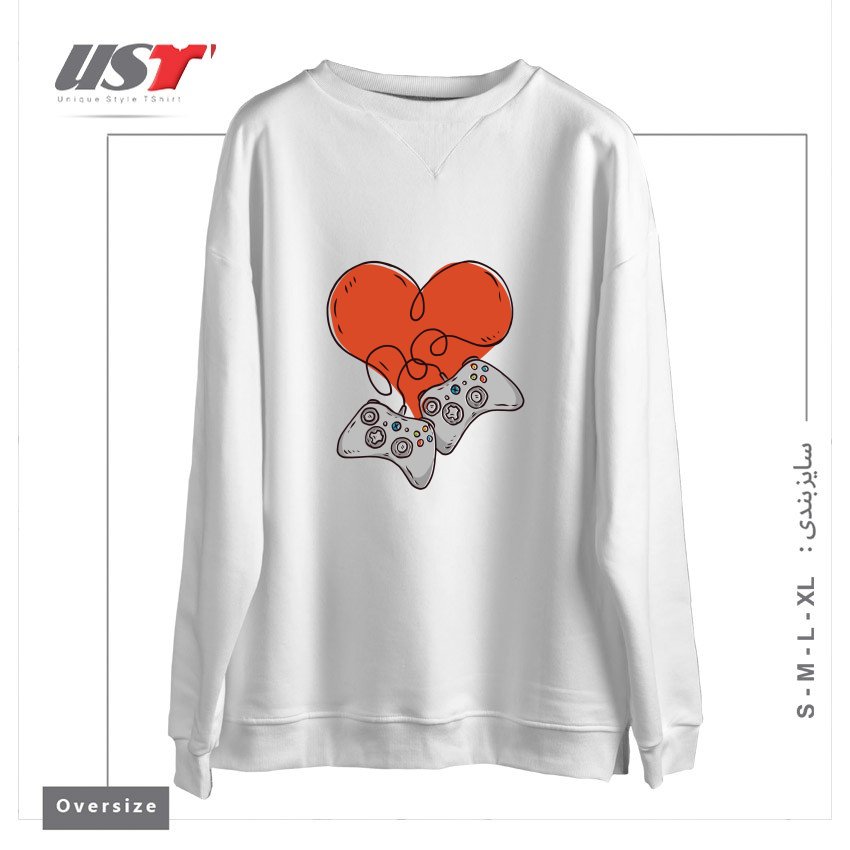 طرح GAMER LOVE سوییشرت اورسایزرنگ سفید