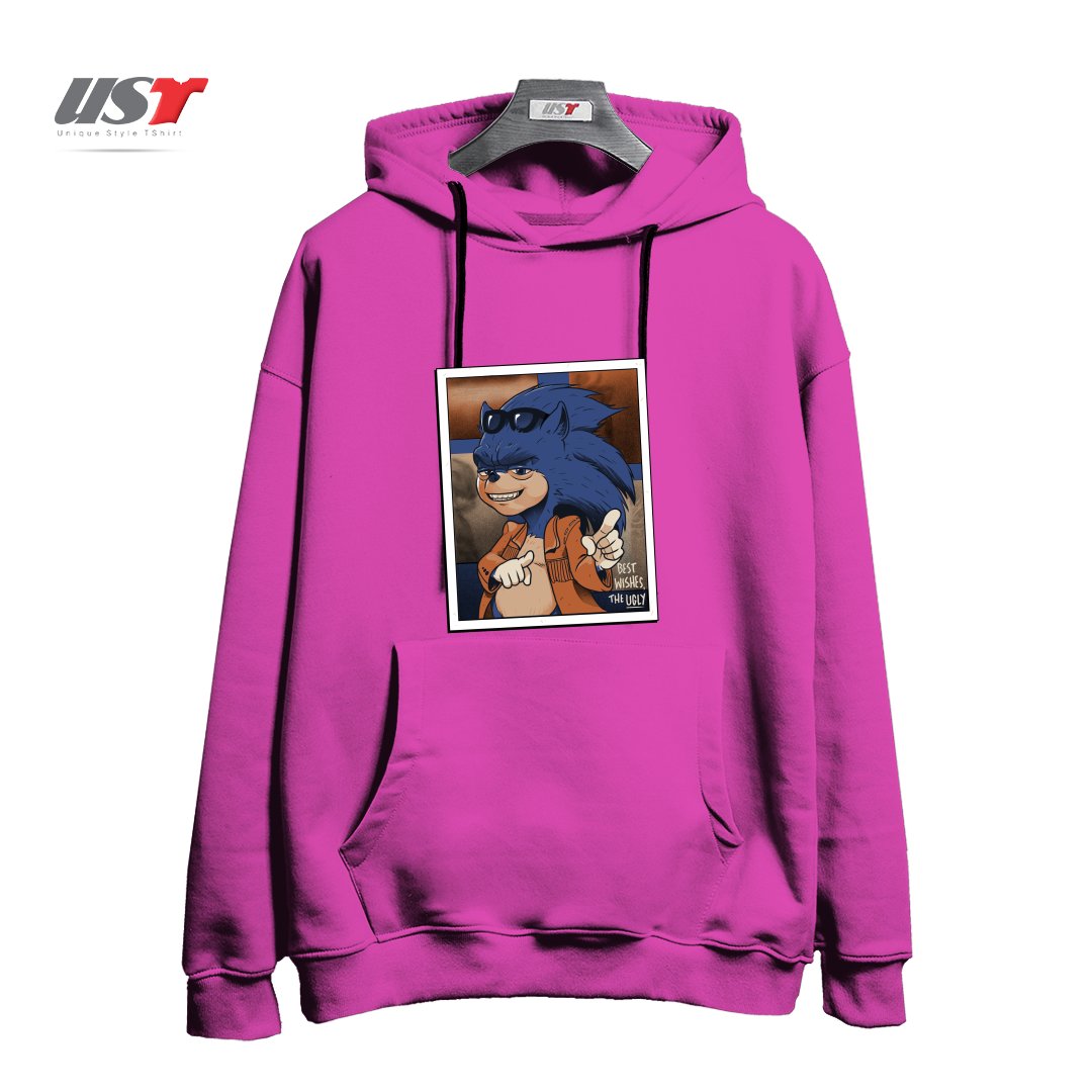 طرح THE UGLY هودی اورسایزرنگ صورتی