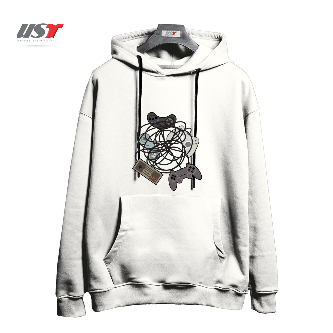 طرح TANGLED JOYSTICKS هودی اورسایزرنگ سفید