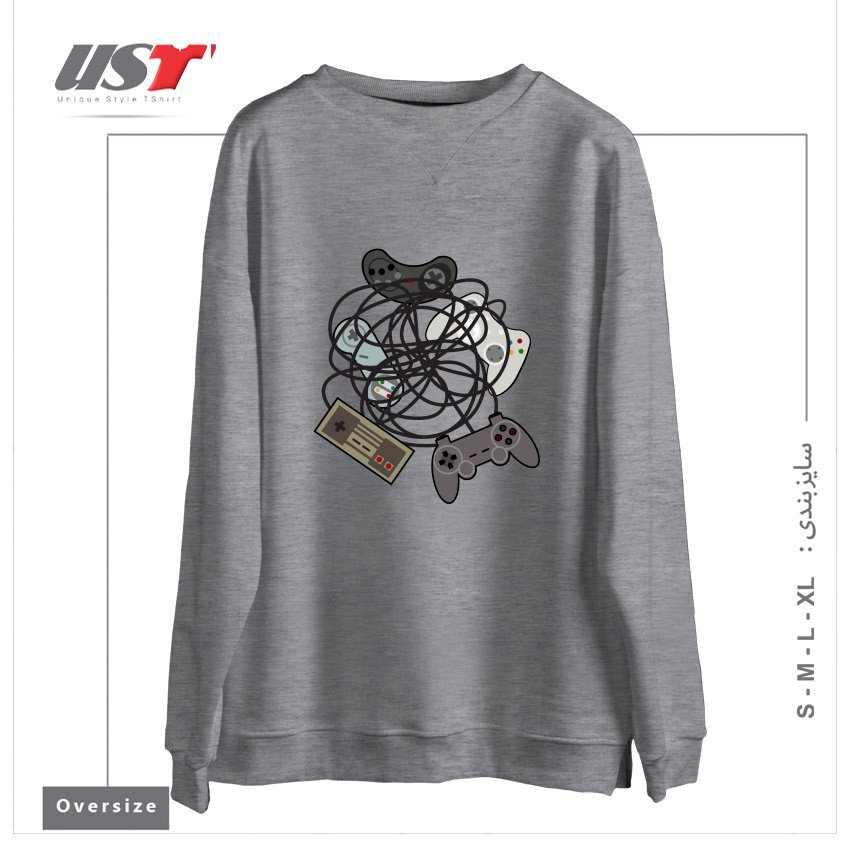 طرح TANGLED JOYSTICKS سوییشرت اورسایزرنگ طوسی ملانژ