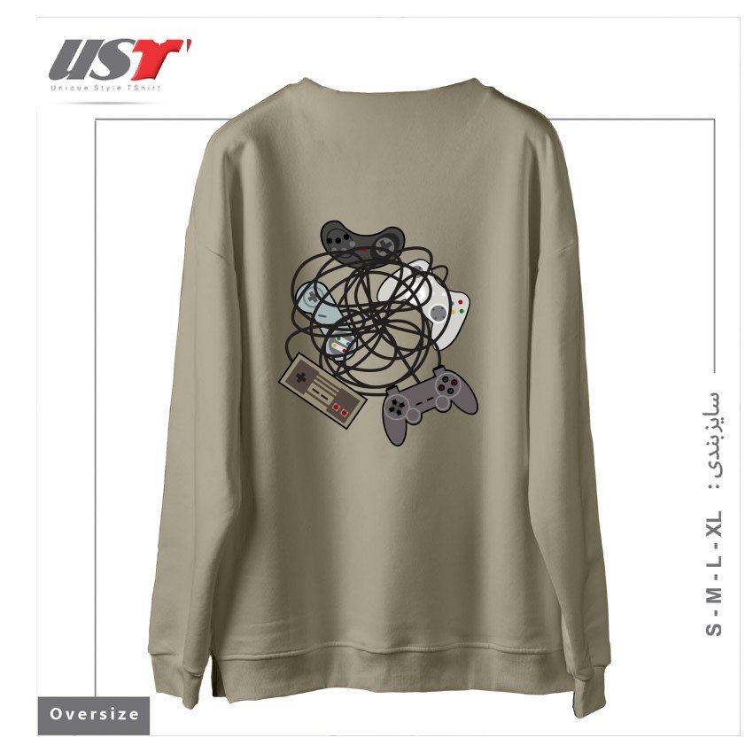 طرح TANGLED JOYSTICKS سوییشرت اورسایزرنگ نخودی