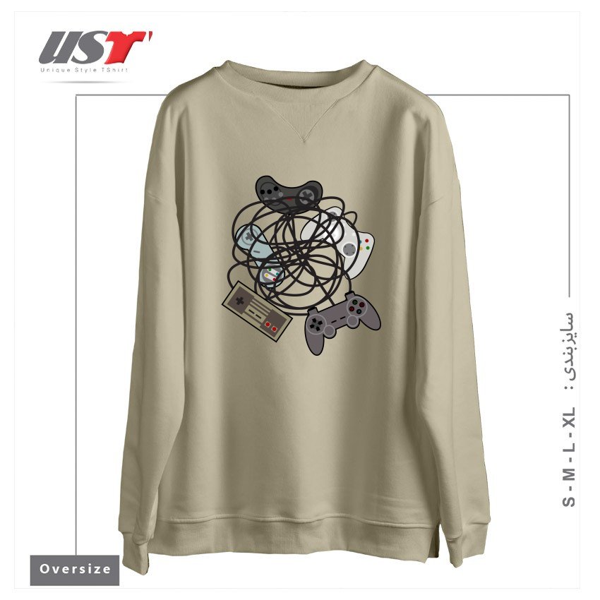 طرح TANGLED JOYSTICKS سوییشرت اورسایزرنگ نخودی