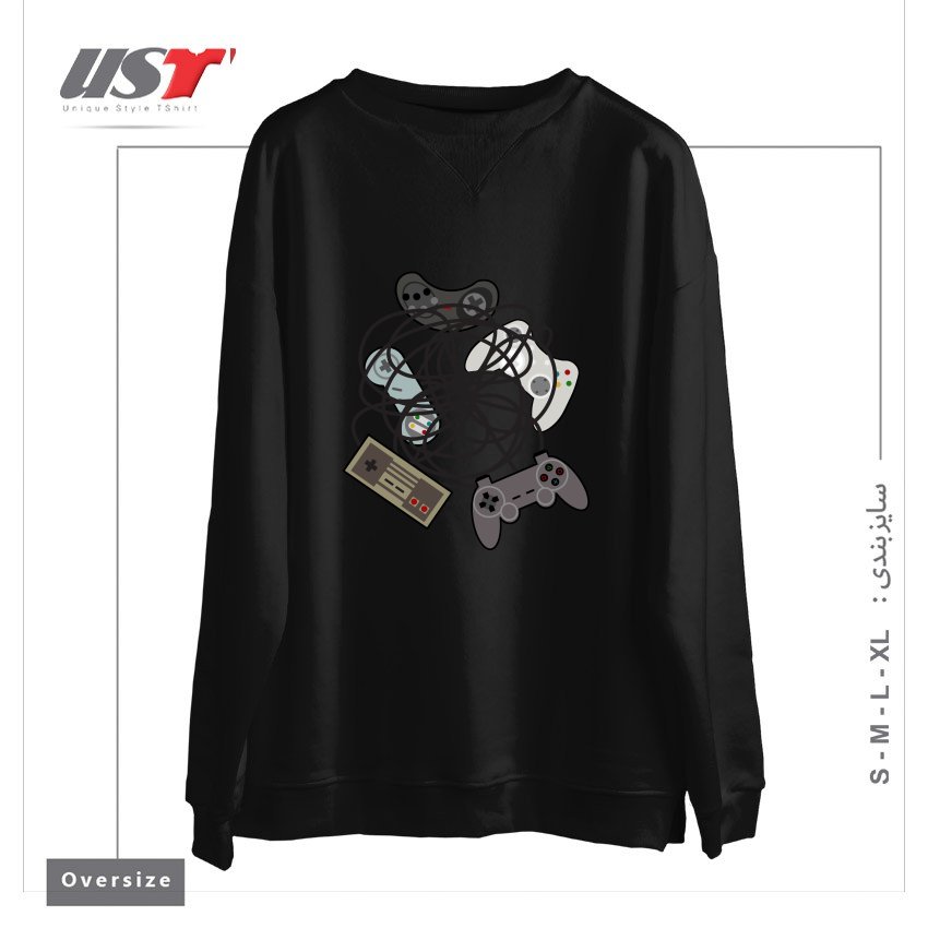 طرح TANGLED JOYSTICKS سوییشرت اورسایزرنگ مشکی