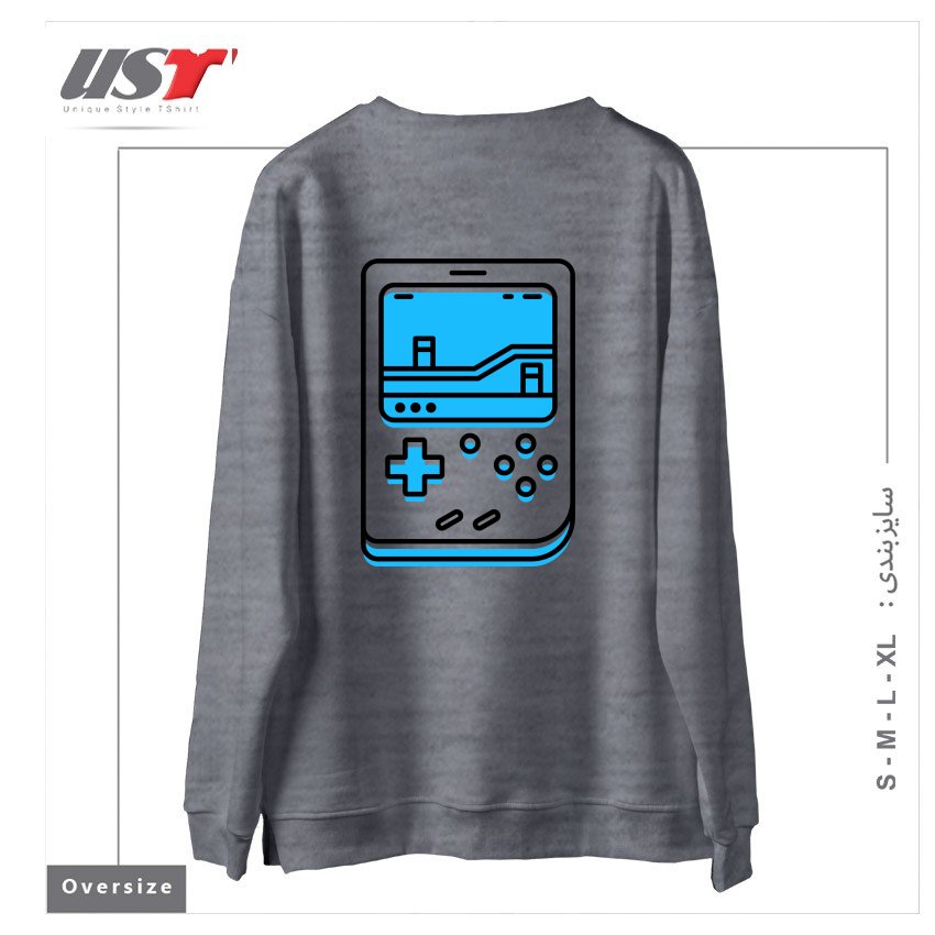 طرح RETRO GAMEBOY3 سوییشرت اورسایزرنگ طوسی ملانژ