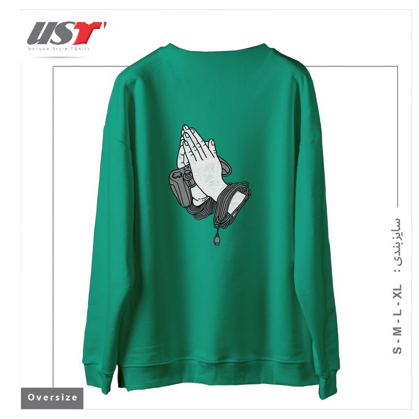 طرح PLAYING HANDS سوییشرت اورسایزرنگ سبز سدری
