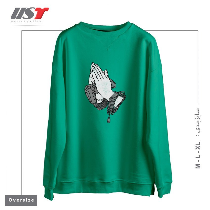طرح PLAYING HANDS سوییشرت اورسایزرنگ سبز سدری