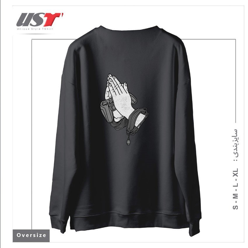 طرح PLAYING HANDS سوییشرت اورسایزرنگ دودی