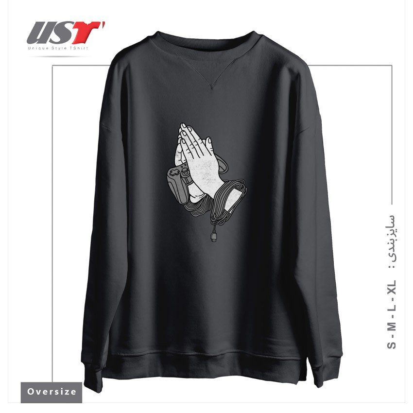 طرح PLAYING HANDS سوییشرت اورسایزرنگ دودی