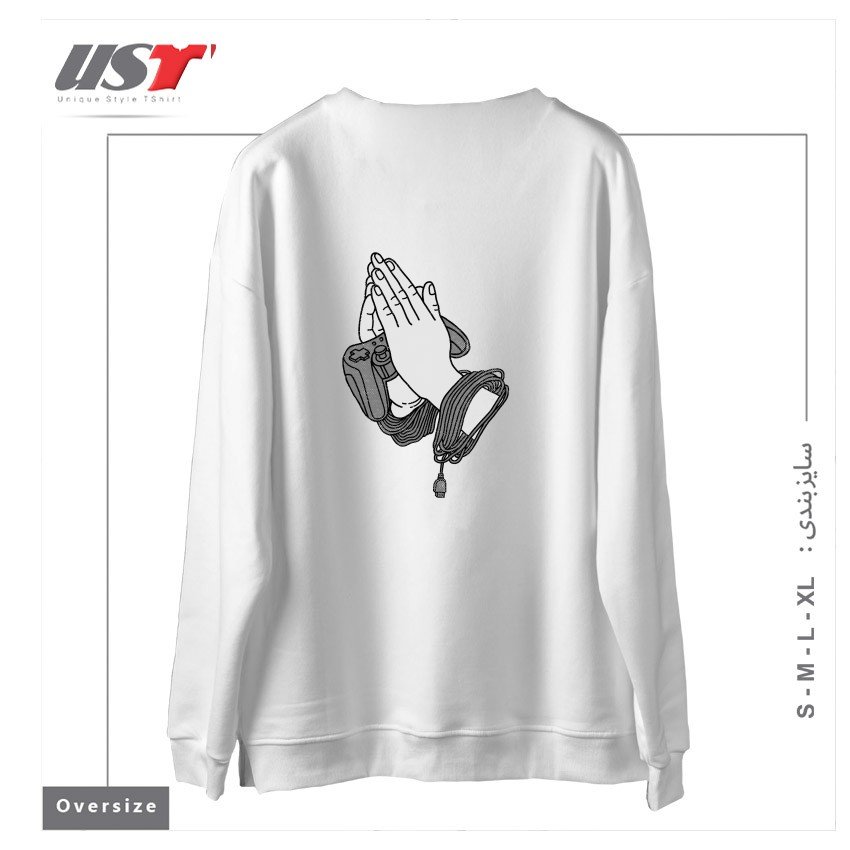 طرح PLAYING HANDS سوییشرت اورسایزرنگ سفید