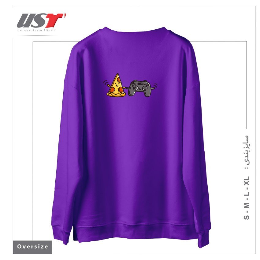 طرح PIZZA AND GAMES سوییشرت اورسایزرنگ بنفش