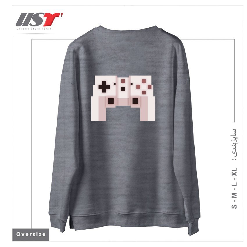 طرح PIXEL ART GAME CONTROLLER سوییشرت اورسایزرنگ طوسی ملانژ