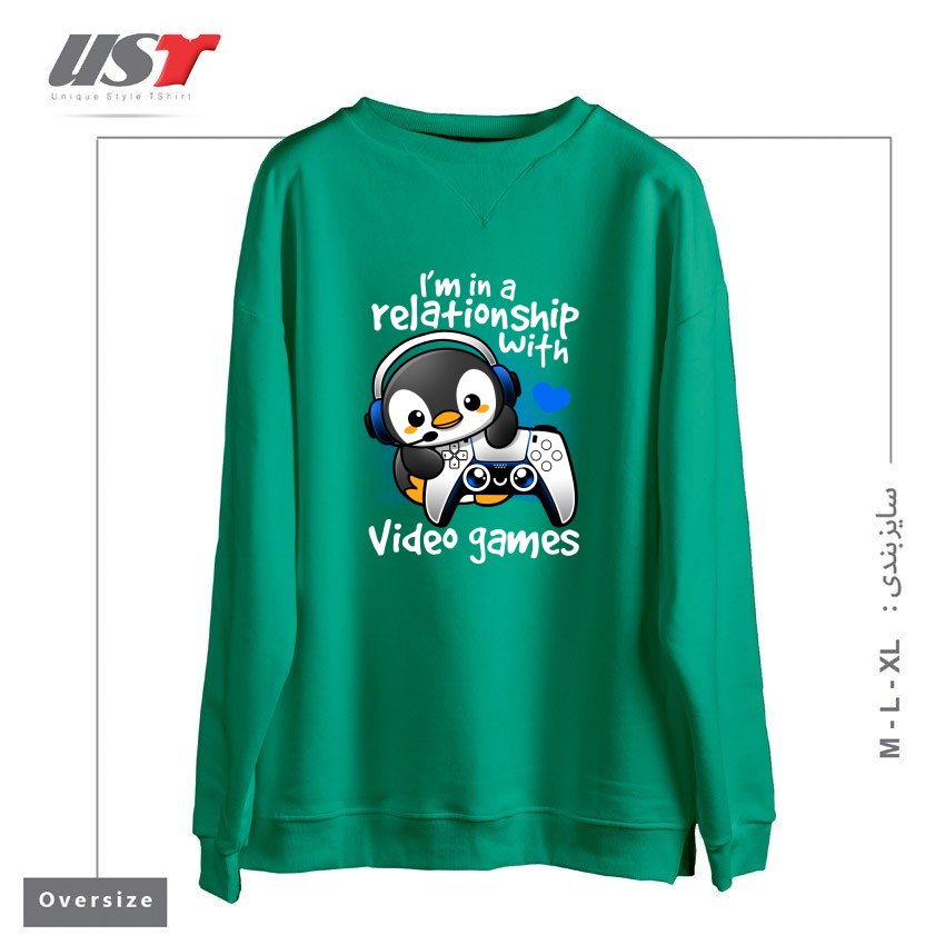 سوییشرت اورسایز طرح PENGUIN RELATIONSHIP WITH VIDEO GAMES