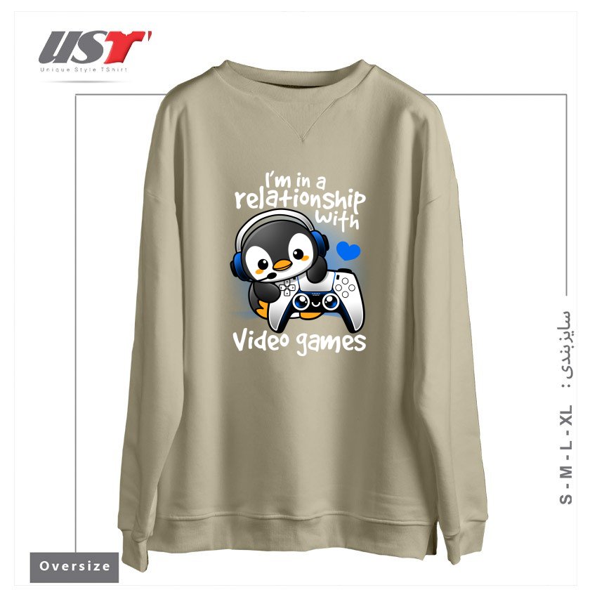 سوییشرت اورسایز طرح PENGUIN RELATIONSHIP WITH VIDEO GAMES