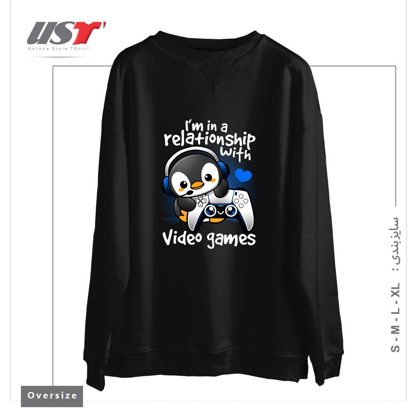 سوییشرت اورسایز طرح PENGUIN RELATIONSHIP WITH VIDEO GAMES