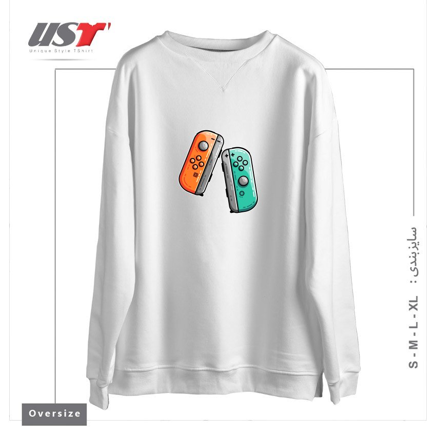 طرح GAMING CONTROLLERS سوییشرت اورسایزرنگ سفید