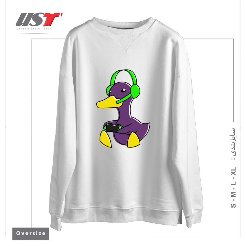 طرح META GAMING DUCK سوییشرت اورسایزرنگ سفید