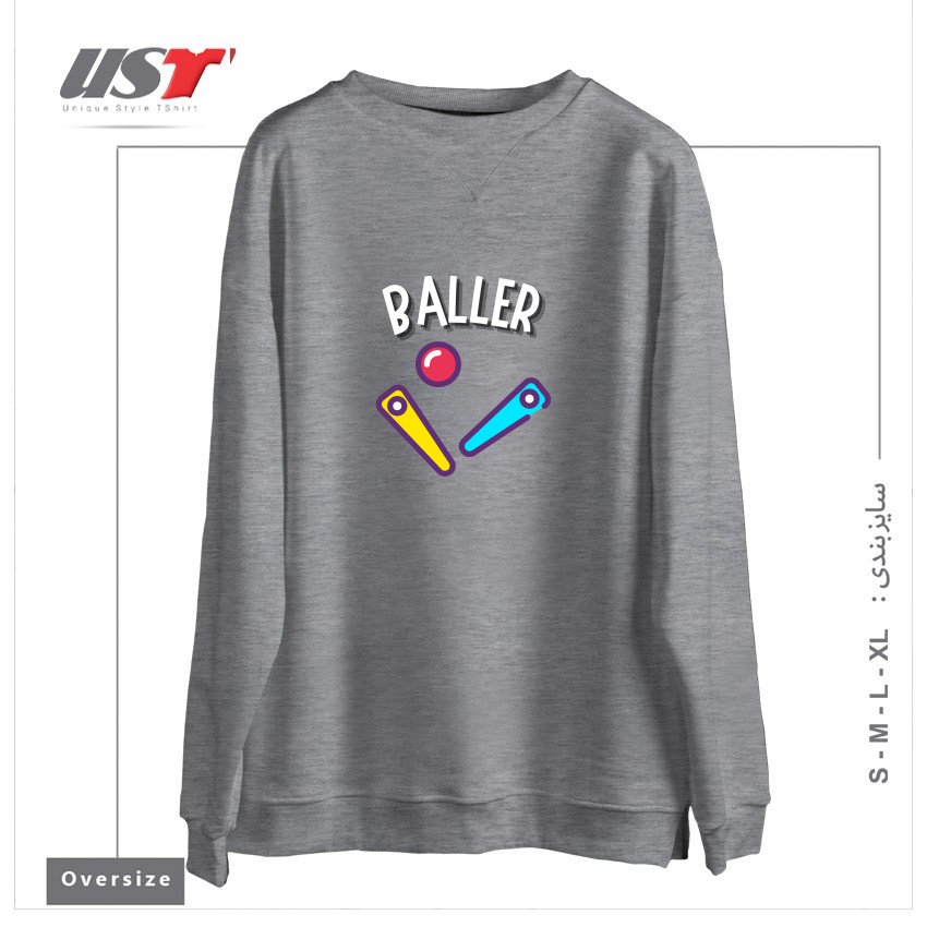 طرح BALLER سوییشرت اورسایزرنگ طوسی ملانژ