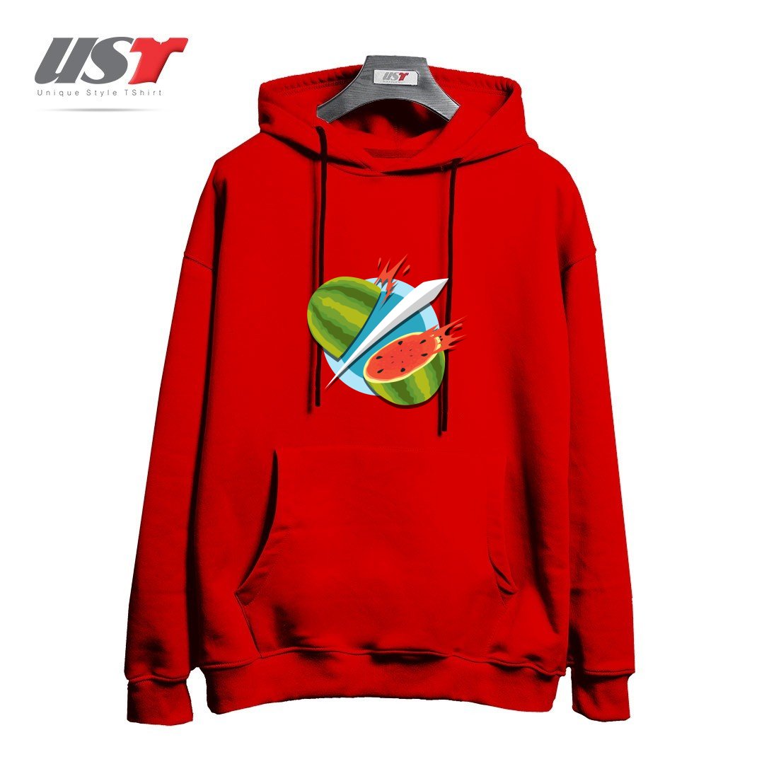 طرح FRUIT NINJA CLASSIC هودی اورسایزرنگ قرمز