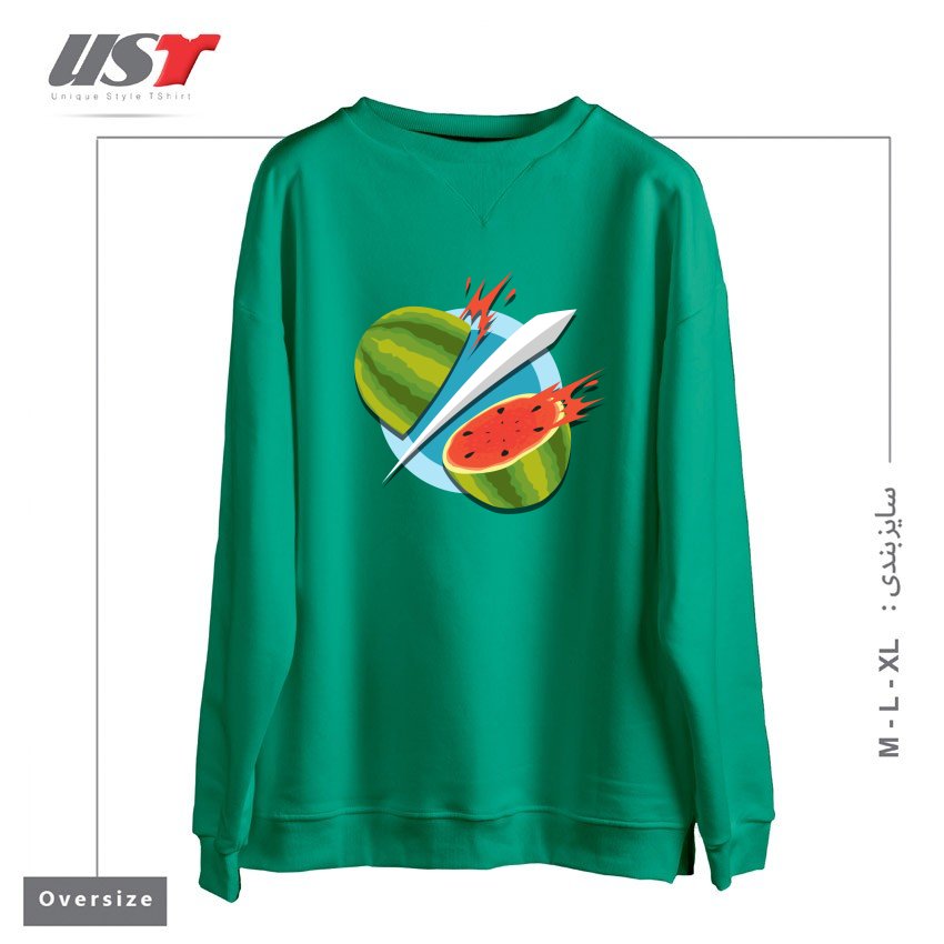 طرح FRUIT NINJA CLASSIC سوییشرت اورسایزرنگ سبز سدری